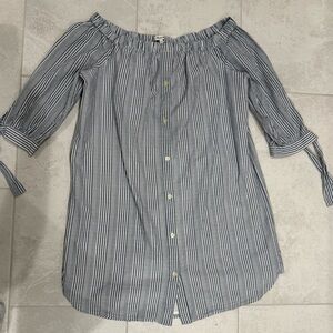 Madewell Blue and White Striped Off-Shoulder Blouse